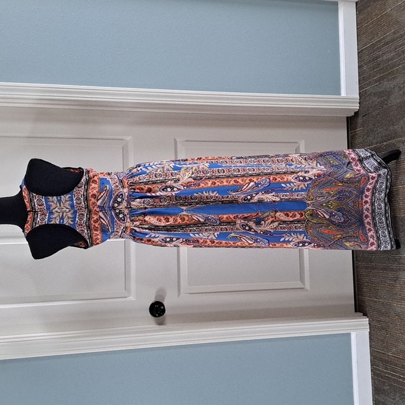 Aqua X-long Blue Printed Maxi Sheath Halter Top Sleeveless Lightweight Sundress - Picture 7 of 9